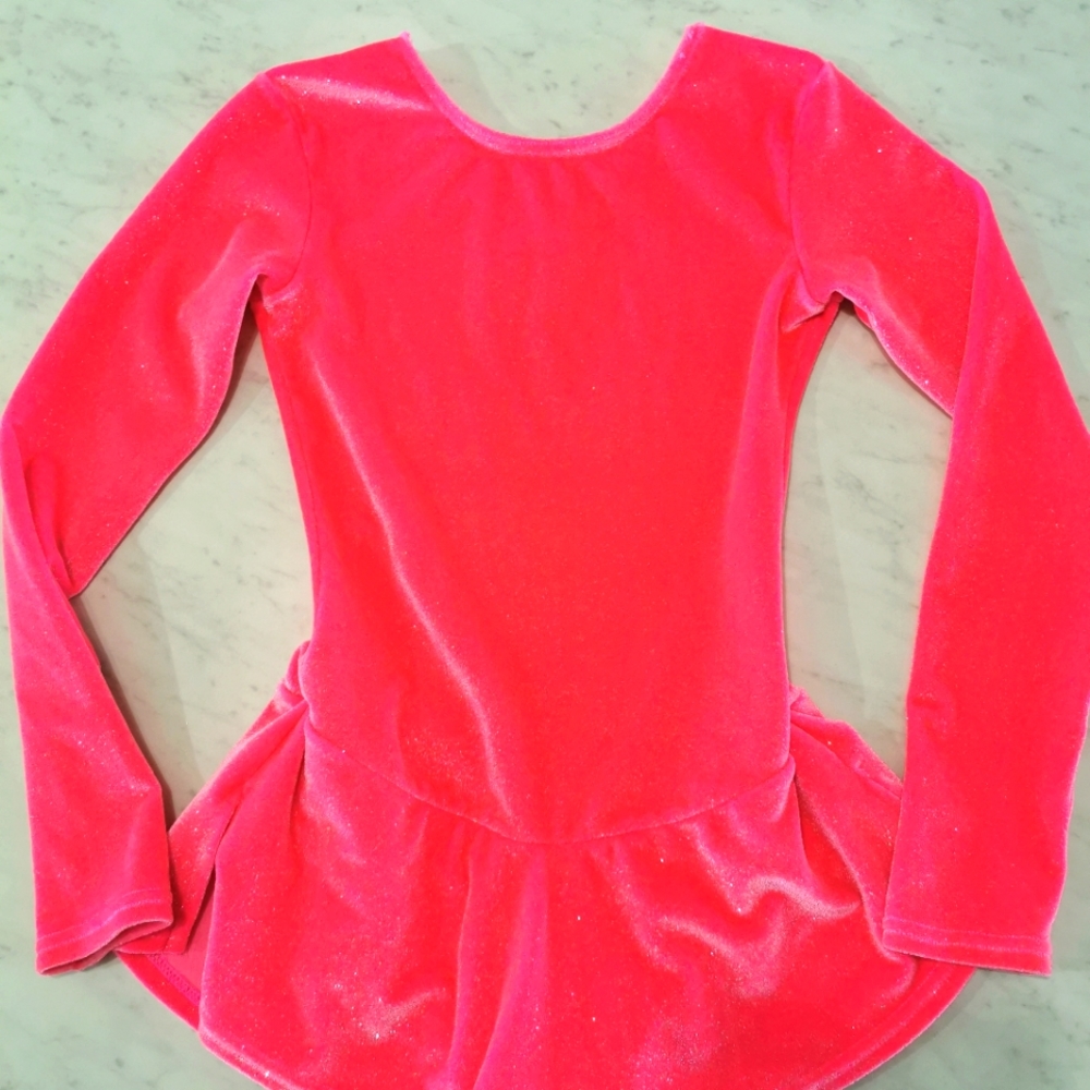 Mondor pink glitter velvet skating dress with keyhole back 6X